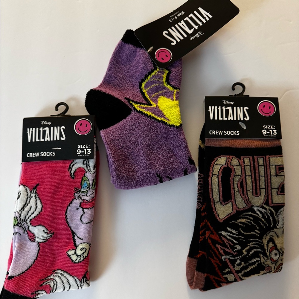 Disney Villains Crew Socks - Purple, Pink, Black